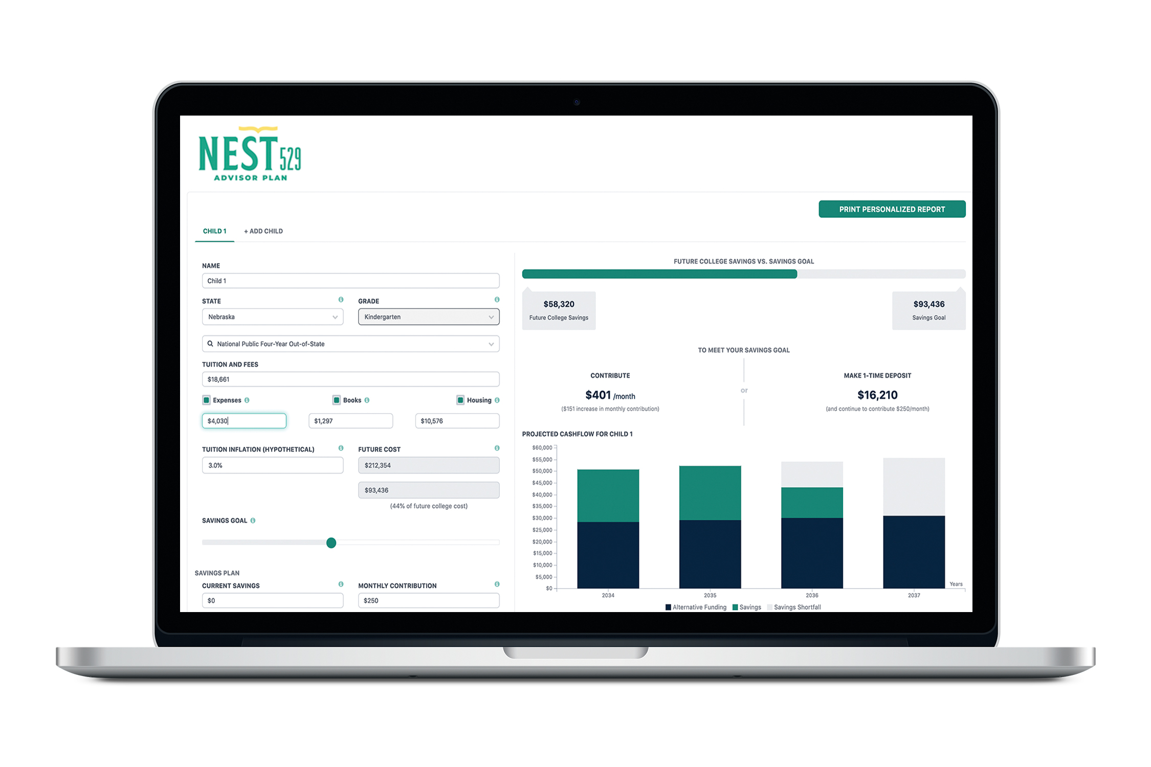 NEST 529 College Savings Calculator online